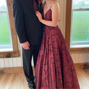 Red floral ball gown